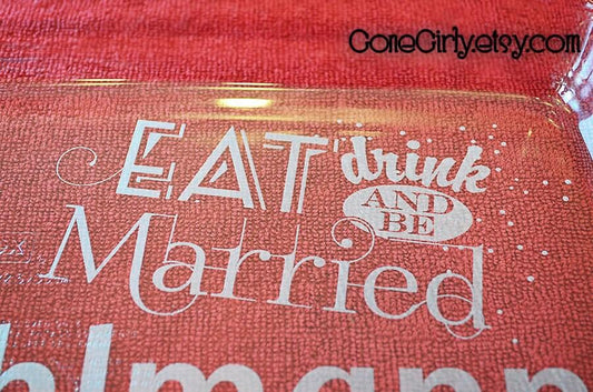 Eat, Drink, and Be Married Engraved 9x13 Casserole Dish with Red Lid β Personalized Wedding Gift Bakeware