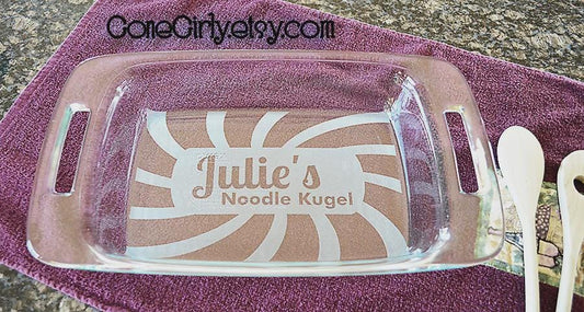 Custom Swirl Design Engraved 7x11 Casserole Dish – Personalized with Name and Favorite Recipe