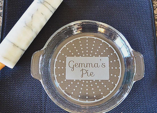 Sun Burst Engraved Pie Plate | Personalized 9.5” Deep Dish Glass Pie Dish | Custom Gift for Mom, Grandma, or Baker