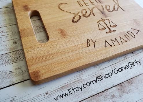 Deluxe Oval Cutting Board 14x12 | You've Been Served Gift | Custom Lawyer Graduation Present | Attorney Bar Exam Gift | Judge Kitchen Board
