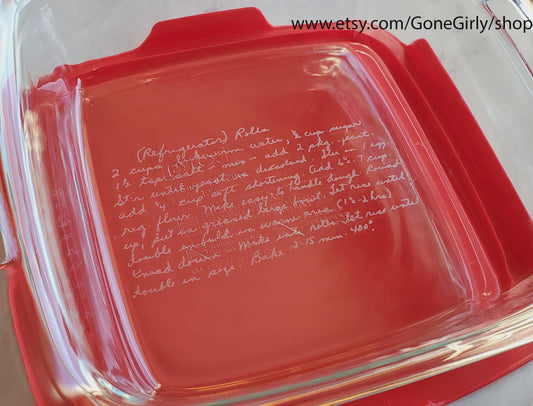 Handwritten Recipe 8x8 Engraved Casserole Dish β Transform Your Family Recipe into Custom Bakeware β Personalized Memory Gift