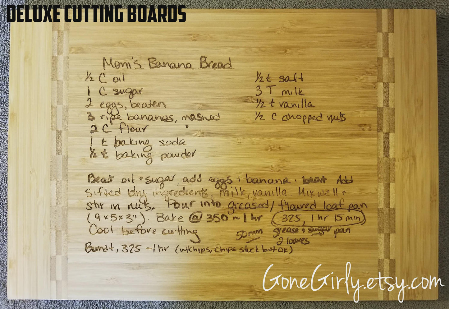 Handwritten Recipe Cutting Board – Personalized Bamboo Board Keepsake – Custom Engraved Family Recipe Gift – Memorial Kitchen Gift