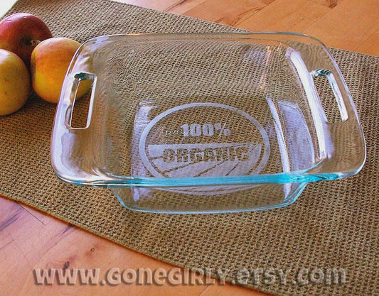 100% Organic 8x8 Engraved Casserole Dish β Personalized Natural Living Bakeware β Healthy Kitchen Gift with Optional Lid