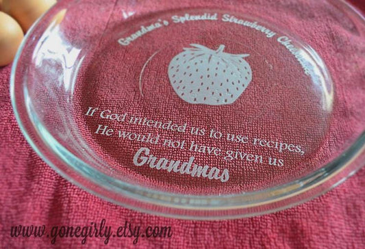 Custom Engraved Quiche Dish - Personalized Glass Pie Plate