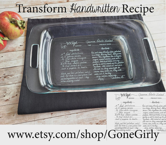 Handwritten Recipe Engraved Casserole Dish with Red Lid – Custom Family Keepsake