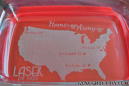 Home Is Where the Army Sends Us Engraved 7x11 Casserole Dish – Custom Military Family Gift