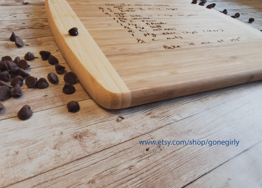 Personalized Handwritten Recipe Cutting Board – Custom Engraved Family Keepsake Gift – Bamboo
