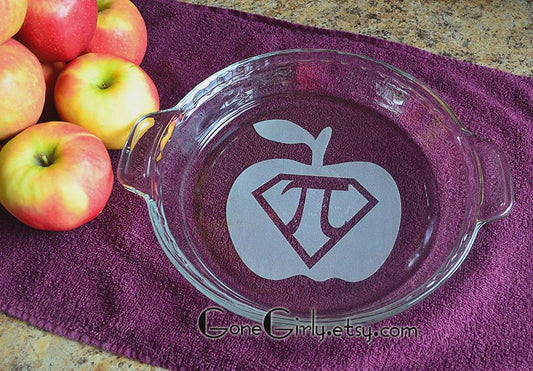 Apple Super Pi Engraved Pie Plate | 9.5” Deep Dish Glass Pie Dish | Math Lover or Teacher Gift | Pi Day Bakeware