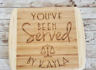 Deluxe Oval Cutting Board 14x12 | You've Been Served Gift | Custom Lawyer Graduation Present | Attorney Bar Exam Gift | Judge Kitchen Board