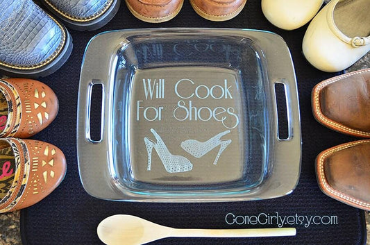 Will Cook For… 8x8 Engraved Casserole Dish with Lid – Personalized Funny Kitchen Gift – Custom Bakeware for Any Passion