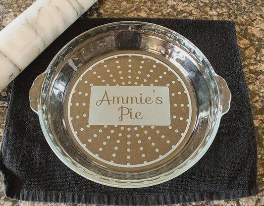 Sun Burst Engraved Pie Plate | Personalized 9.5” Deep Dish Glass Pie Dish | Custom Gift for Mom, Grandma, or Baker