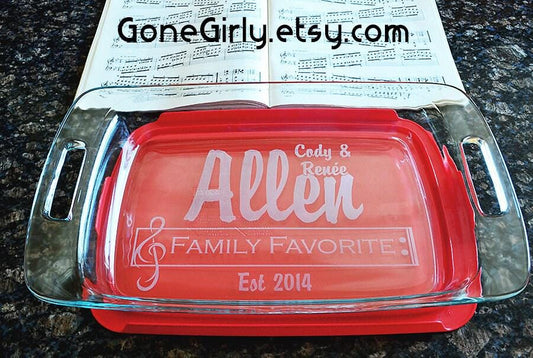 Musician’s Family Favorite Engraved 9x13 Casserole Dish with Red Lid – Personalized Gift for Music Lovers