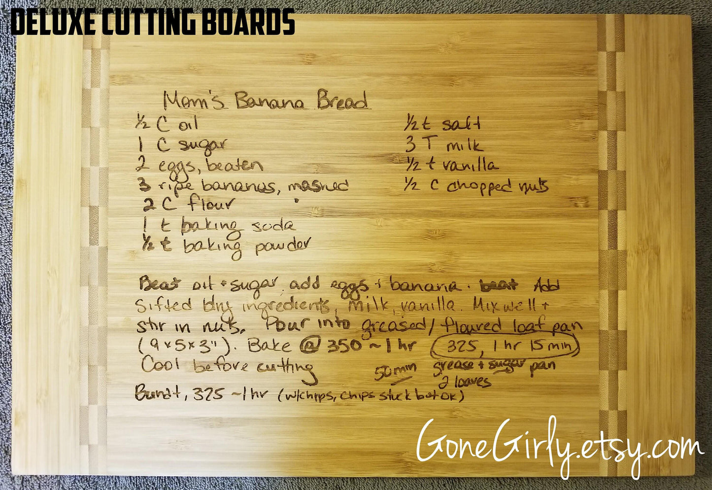 Handwritten Recipe Deluxe Cutting Board – Personalized Bamboo Board Keepsake – Custom Engraved Family Recipe Gift – Memorial Kitchen Gift