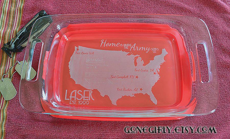 Home Is Where the Army Sends Us Engraved 7x11 Casserole Dish – Custom Military Family Gift