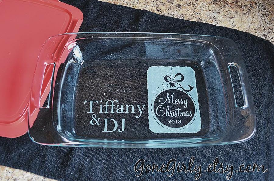 Couples First Christmas Engraved 7x11 Casserole Dish – Personalized Holiday or Winter Wedding Gift