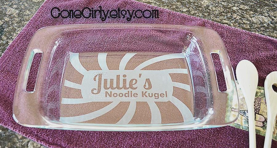 Custom Swirl Design Engraved 7x11 Casserole Dish – Personalized with Name and Favorite Recipe