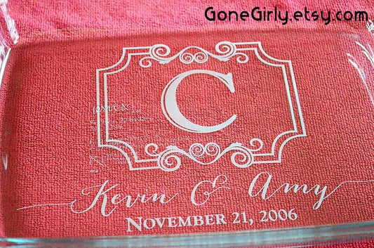 Wedding Gift Engraved 9x13 Casserole Dish with Red Lid – Custom Initial, Names, and Established Date Bakeware