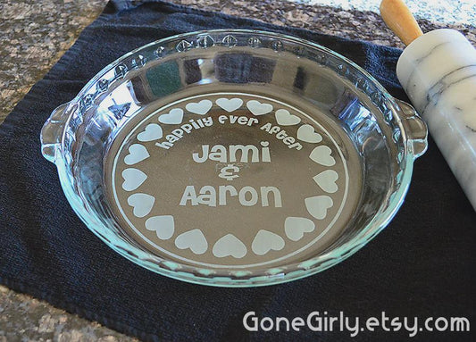 Hearts All Around Engraved Pie Plate - Custom Wedding or Anniversary Gift