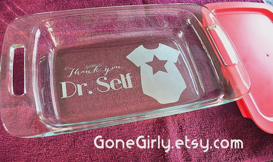 Thank You Engraved 7x11 Casserole Dish – Personalized Gift for Doctor, Midwife, Doula, Nurse, or Baby Shower Hostess