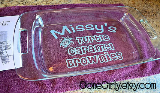 Turtle Caramel Brownies Engraved 7x11 Casserole Dish – Cute Turtle Design Personalized Bakeware