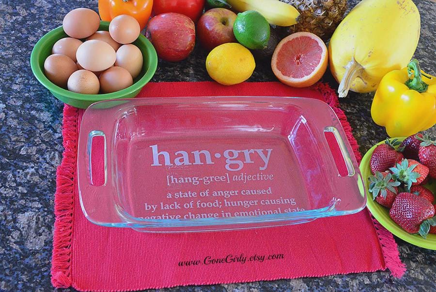 HANGRY Engraved 7x11 Casserole Dish – Funny Personalized Gift for Food Lovers and Hangry Humans