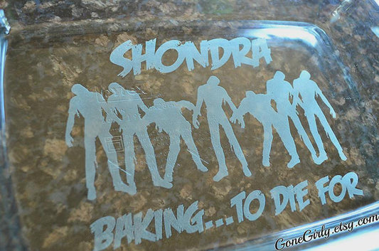 Zombie Brain Food Engraved Bakeware | Personalized Pyrex Casserole or Pie Dish | Funny Halloween or Horror Fan Gift