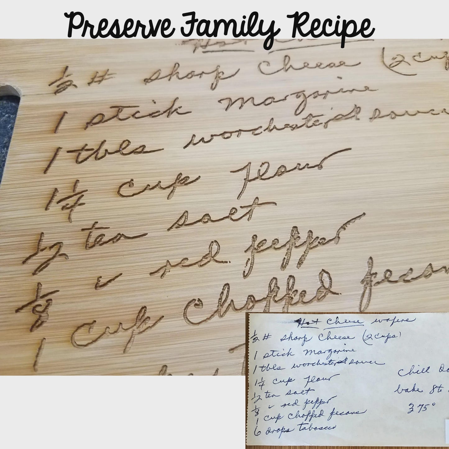 Personalized Handwritten Recipe Cutting Board – Custom Engraved Family Keepsake Gift – Bamboo