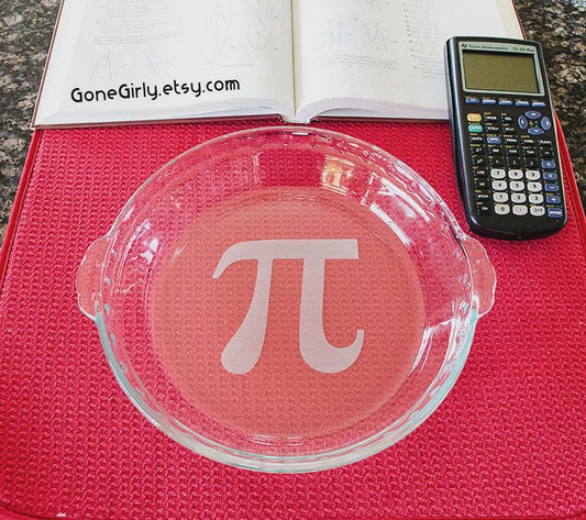 Just Pi Engraved Pie Plate | 3.14 Greek Letter Design | 9.5” Deep Dish Glass Pie Dish | Math Lover or Teacher Gift