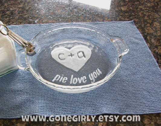Pie Love You Engraved Pie Plate | Personalized 9.5” Deep Dish Glass Pie Dish with Heart | Custom Initials Romantic Gift