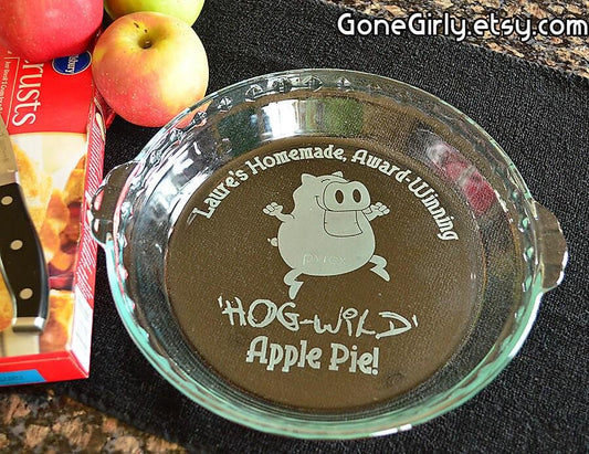 Hog Wild Pie Engraved Pie Plate | Personalized 9.5” Deep Dish Glass Pie Dish | Fun Custom Gift for Bakers, BBQ Lovers & Pig Fans