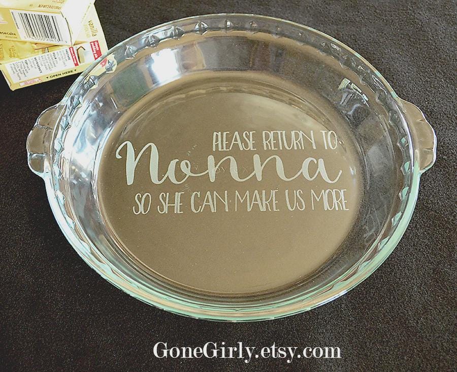 Personalized “Please Return to” Engraved Pie Plate | Custom Name 9.5” Deep Dish Glass Pie Dish | Funny Baker Gift