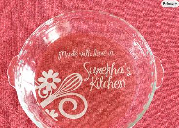 Made With Love Engraved Pie Plate – Whisk Design – Custom Pyrex Pie Dish Gift