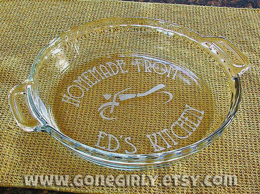 Manly Engraved Pie Plate | Personalized 9.5” Deep Dish Glass Pie Dish | Custom Gift for Husband, Boyfriend, Dad, or Son