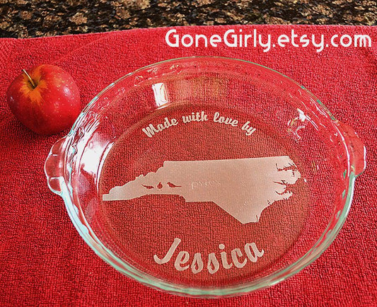Custom State Pride Engraved Pie Plate – Personalized Pyrex Bakeware Gift