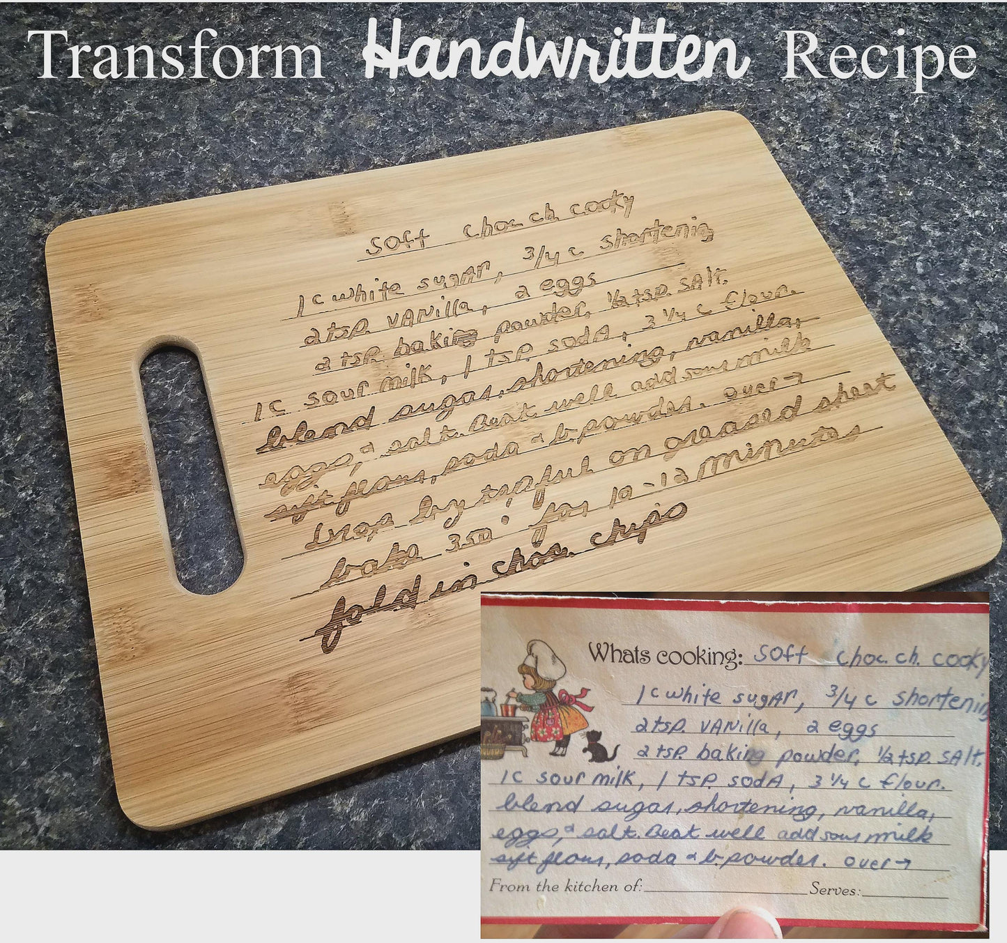 Handwritten Recipe Cutting Board – Personalized Bamboo Board Keepsake – Custom Engraved Family Recipe Gift – Memorial Kitchen Gift
