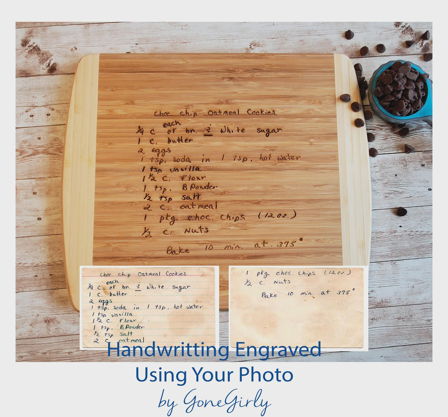 Personalized Handwritten Recipe Cutting Board – Custom Engraved Family Keepsake Gift – Bamboo
