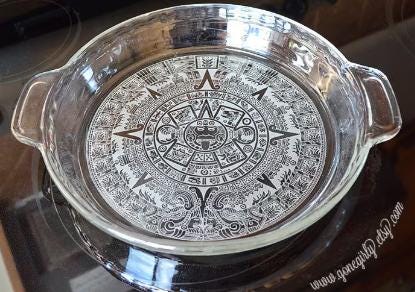 Aztec Sun Calendar Engraved Pie Plate - Basic or Deep Dish