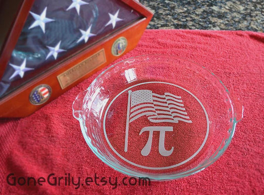 American Pi Engraved Pie Plate | 9.5” Deep Dish Glass Pie Dish | Apple Pie Plate with Flag Design | Patriotic Math Lover Gift