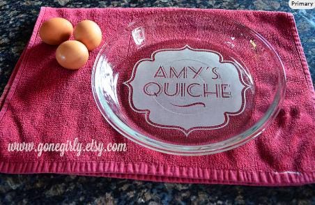 Personalized Quiche or Pie Plate | Custom 9.5” Deep Dish Glass Pie Dish | Engraved Bakeware Gift for Bakers and Food Lovers