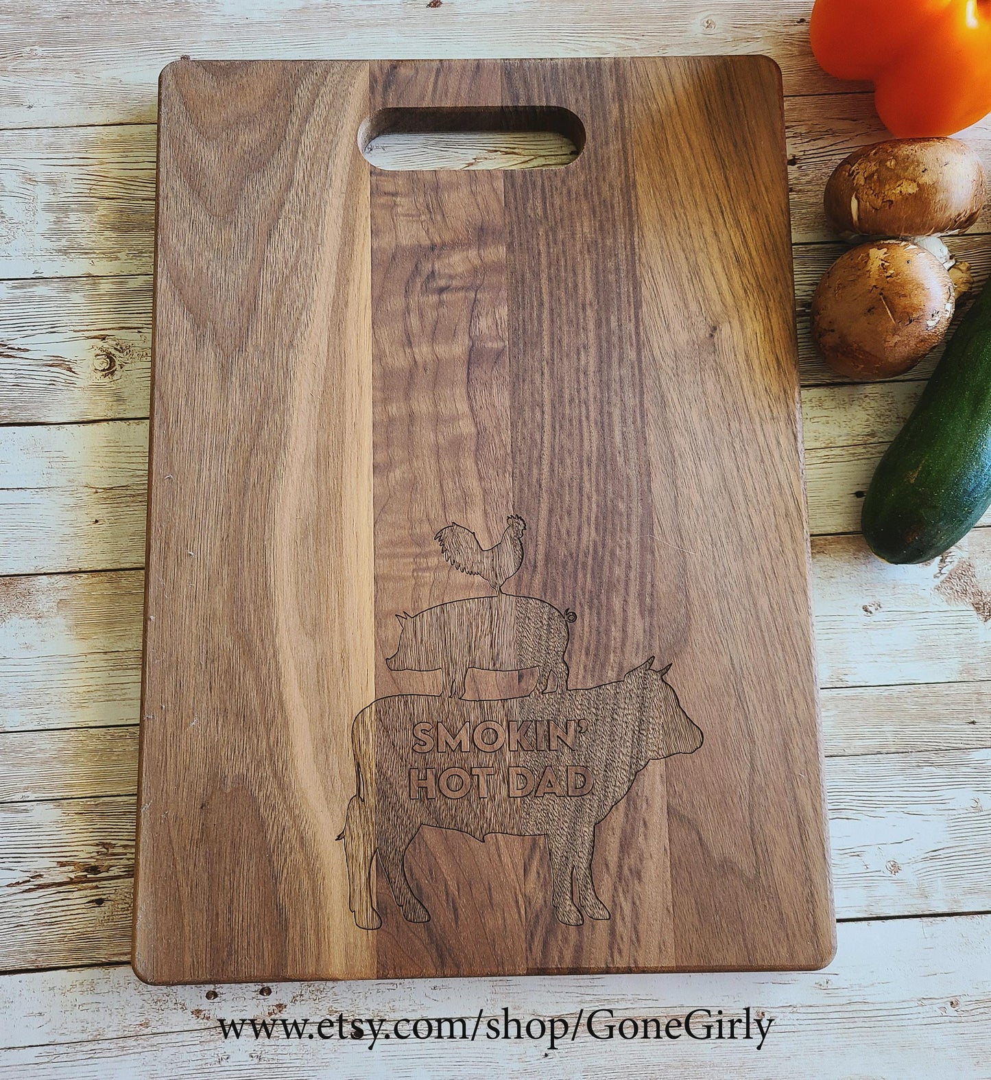 Smokin’ Hot Dad Cutting Board – Custom Engraved Bamboo BBQ Board – Personalized Gift for Grill Masters, Fathers & BBQ Lovers