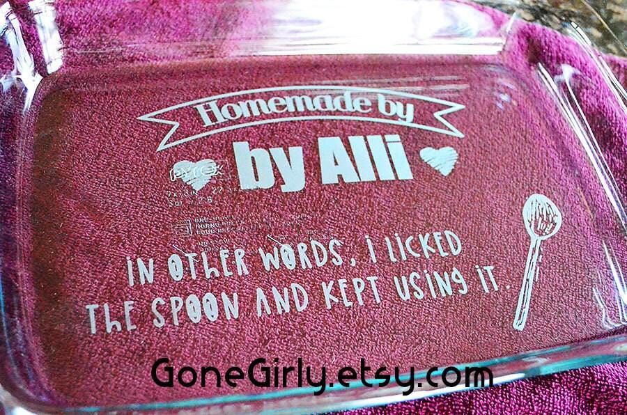 Homemade by {Your Name} Engraved 9x13 Casserole Dish with Red Lid – “I Licked the Spoon” Funny Personalized Bakeware