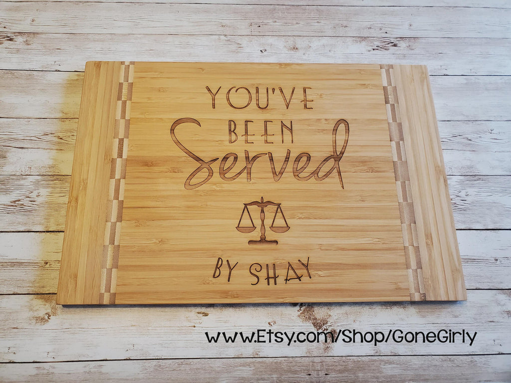 Deluxe 15x10 Cutting Board | You've Been Served Lawyer Gift | Custom Law School Graduation | Attorney Bar Exam Present | Judge Kitchen Board