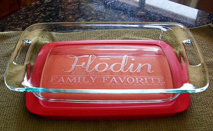 Family Favorite Engraved Casserole Dish with Red Lid – Personalized Bakeware Gift