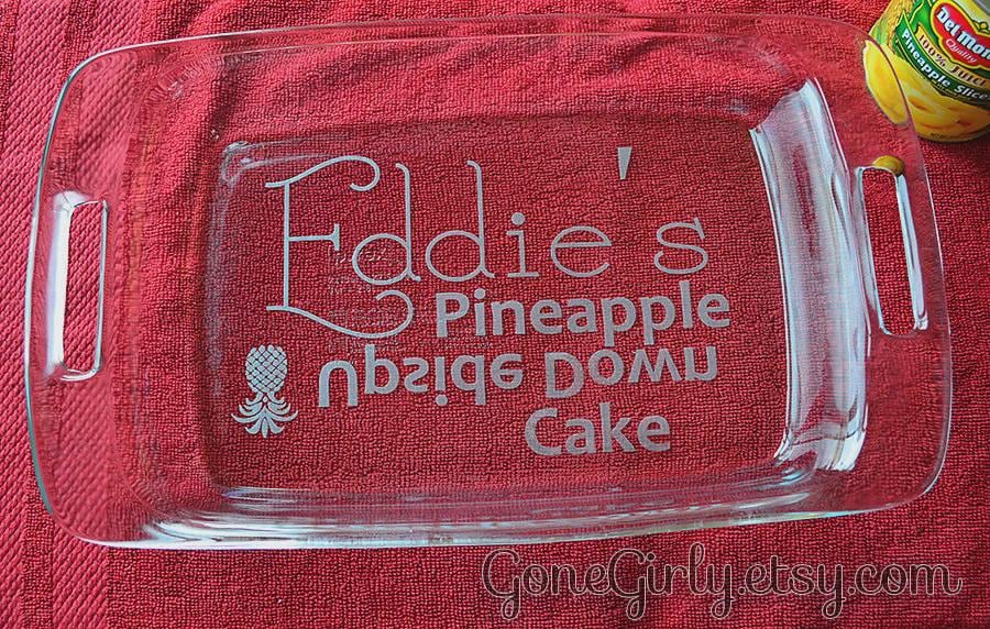 Pineapple Upside Down Cake Engraved 9x13 Casserole Dish with Red Lid – Personalized Bakeware Gift