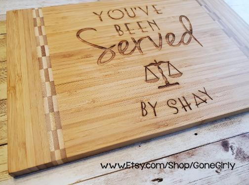 Deluxe Oval Cutting Board 14x12 | You've Been Served Gift | Custom Lawyer Graduation Present | Attorney Bar Exam Gift | Judge Kitchen Board