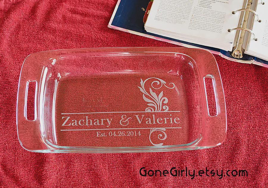 Elegant Names and Date Engraved 7x11 Casserole Dish – Personalized Wedding or Anniversary Gift