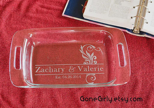 Elegant Names and Date Engraved 7x11 Casserole Dish – Personalized Wedding or Anniversary Gift