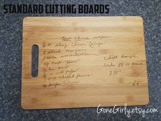 Handwritten Recipe Cutting Board – Personalized Bamboo Board Keepsake – Custom Engraved Family Recipe Gift – Memorial Kitchen Gift