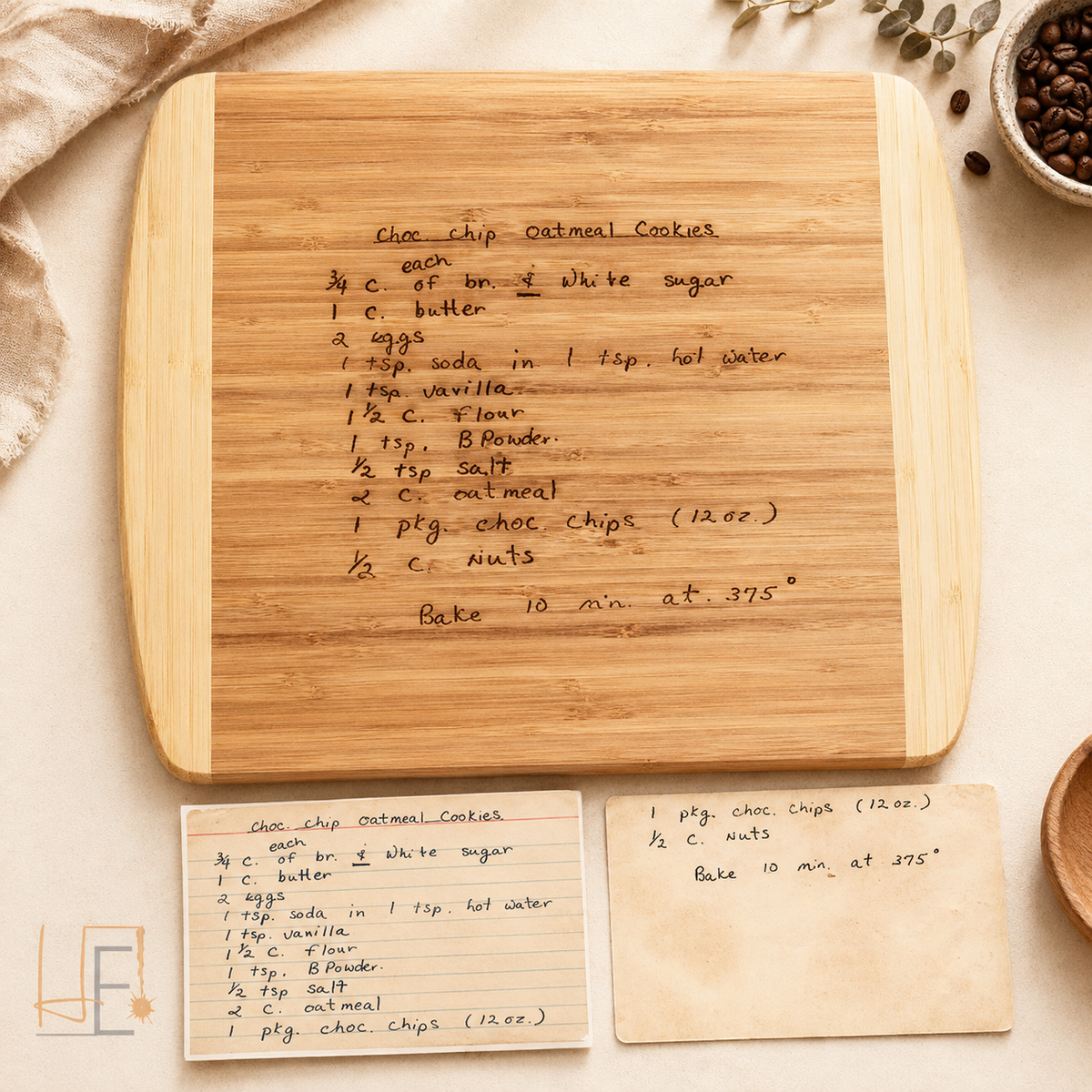 Handwritten Recipe Cutting Board – Personalized Bamboo Board Keepsake – Custom Engraved Family Recipe Gift – Memorial Kitchen Gift