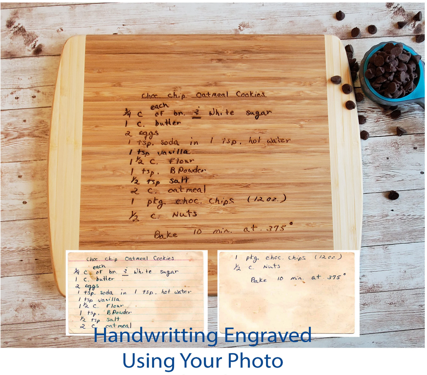 Personalized Handwritten Recipe Cutting Board – Custom Engraved Family Keepsake Gift – Bamboo
